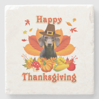 Funny Dachshund Dog Thanksgiving Fall Autumn Stone Coaster