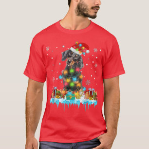 Funny Dachshund Dog Tree Christmas Lights Xmas Paj T-Shirt