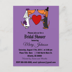Funny Dachshund Dog Wedding Cartoon Invitation Postcard