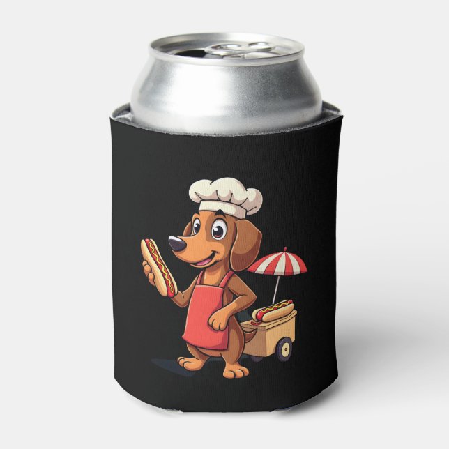 Funny Dachshund Dog Weenie Sausage Hotdog Sandwich Can Cooler (Can Front)