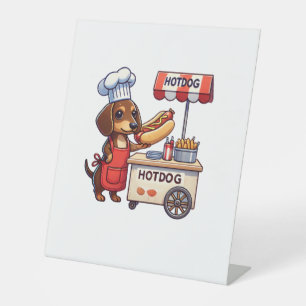 Funny Dachshund Dog Weiner Sausage Hotdog Sandwich Pedestal Sign