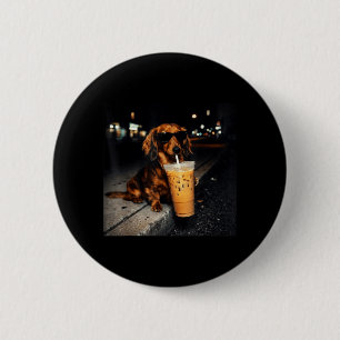 Funny Dachshund Drinking Iced Coffee Cute Dog Meme 6 Cm Round Badge