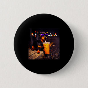 Funny dachshund drinking iced coffee cute dog meme 6 cm round badge