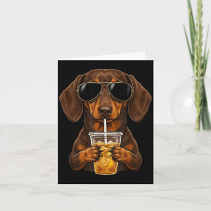 Funny dachshund drinking iced coffee cute dog meme card