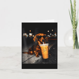 Funny dachshund drinking iced coffee cute dog meme card