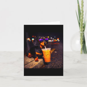 Funny dachshund drinking iced coffee cute dog meme card