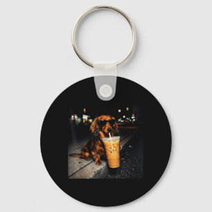 Funny Dachshund Drinking Iced Coffee Cute Dog Meme Key Ring