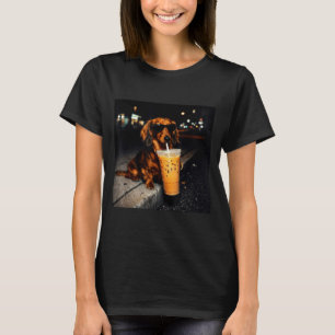 Funny dachshund drinking iced coffee cute dog meme T-Shirt