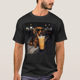 Funny Dachshund Drinking Iced Coffee Cute Dog T-Shirt