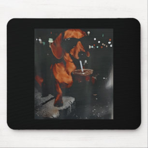 Funny dachshund drinking iced coffee lover dog mouse pad