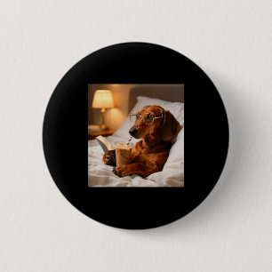 Funny dachshund drinking iced coffee lover humour 6 cm round badge