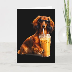 Funny dachshund drinking iced coffee lover humour card