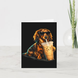 Funny Dachshund Drinking Iced Coffee Lover Humour Card
