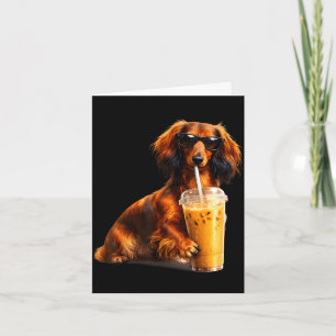 Funny dachshund drinking iced coffee lover humour card