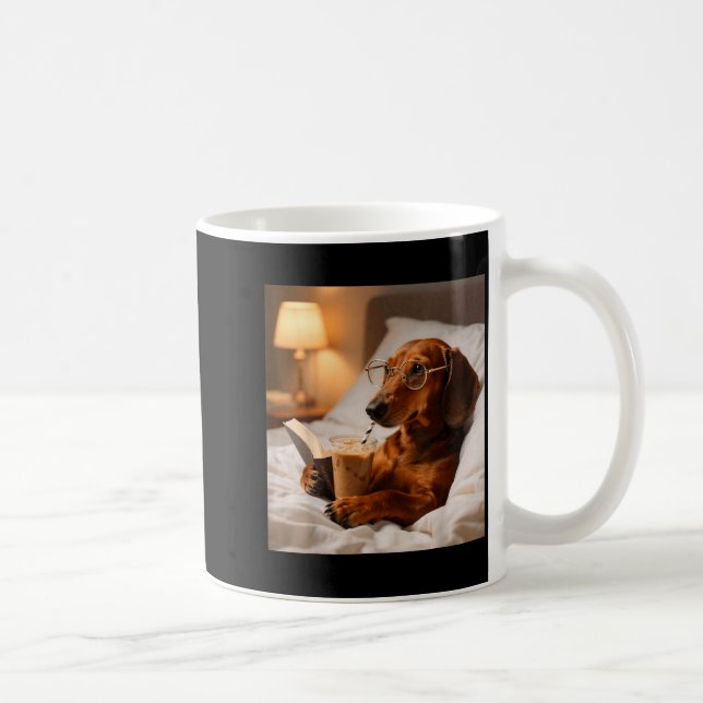 Funny dachshund drinking iced coffee lover humour  mug (Right)