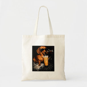 Funny Dachshund Drinking Iced Coffee Washed Tote Bag