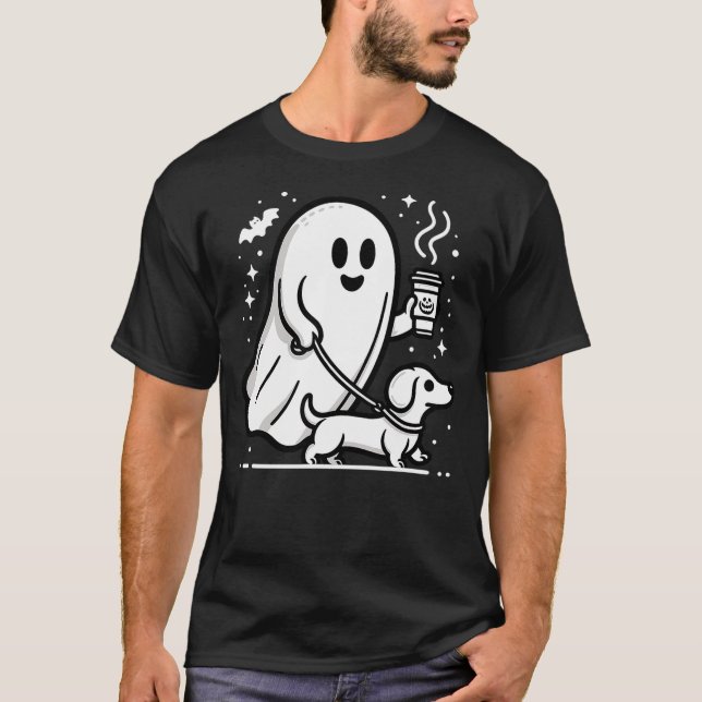 Funny Dachshund Ghost Halloween Spooky Season Ween T-Shirt (Front)