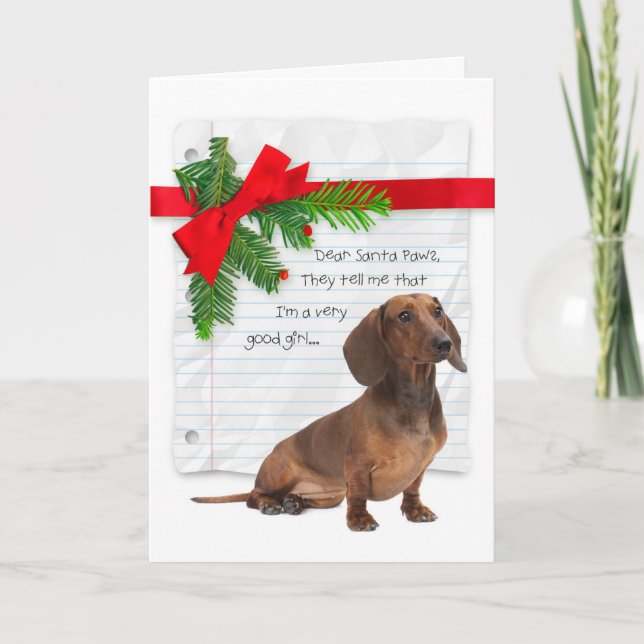 Funny Dachshund Good Girl Christmas Card (Front)