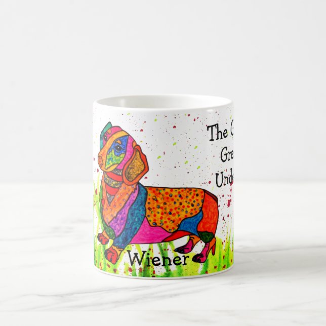 Funny Dachshund Grass is Greener under Wiener Mug (Center)
