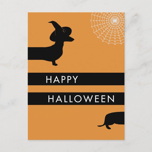 Funny dachshund halloween announcement postcard (Front)