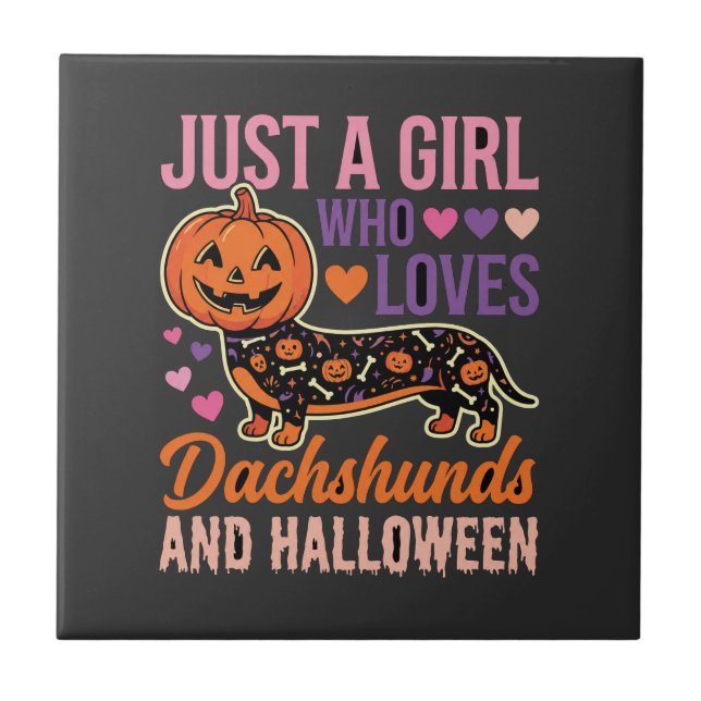 Funny Dachshund Halloween Pumpkin Dog Lover Ceramic Tile (Front)