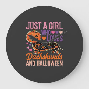 Funny Dachshund Halloween Pumpkin Dog Lover Large Clock