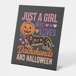 Funny Dachshund Halloween Pumpkin Dog Lover Pedestal Sign