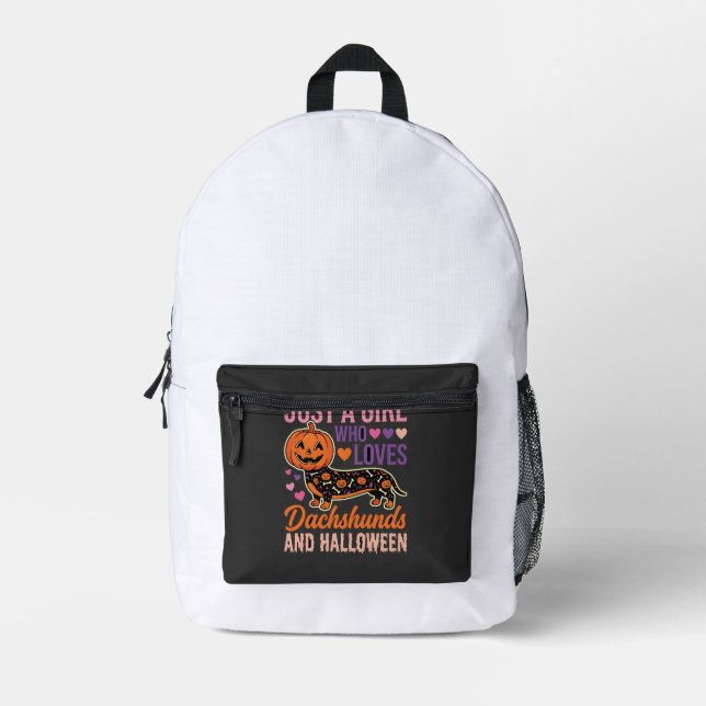 Funny Dachshund Halloween Pumpkin Dog Lover Printed Backpack (Front)