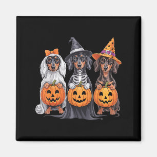 Funny Dachshund Halloween Pumpkin Weenie Dog Skele Magnet