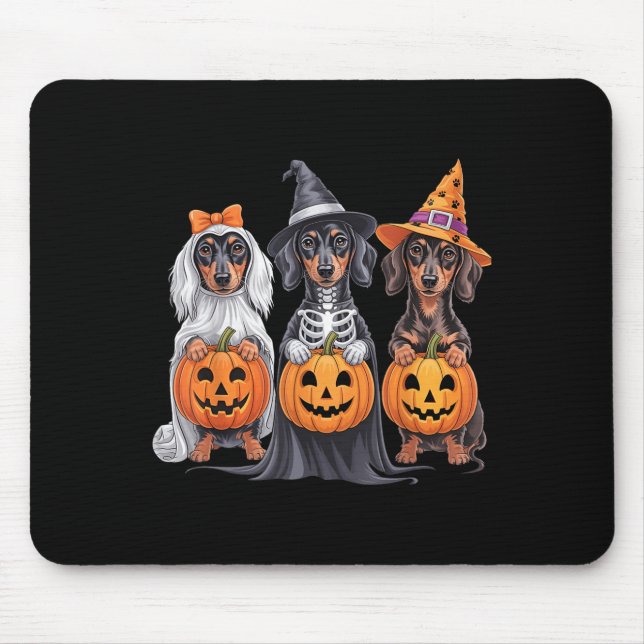 Funny Dachshund Halloween Pumpkin Weenie Dog Skele Mouse Pad (Front)