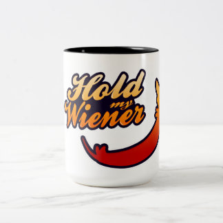 Funny Dachshund 'Hold my Wiener' Two-Tone Coffee Mug