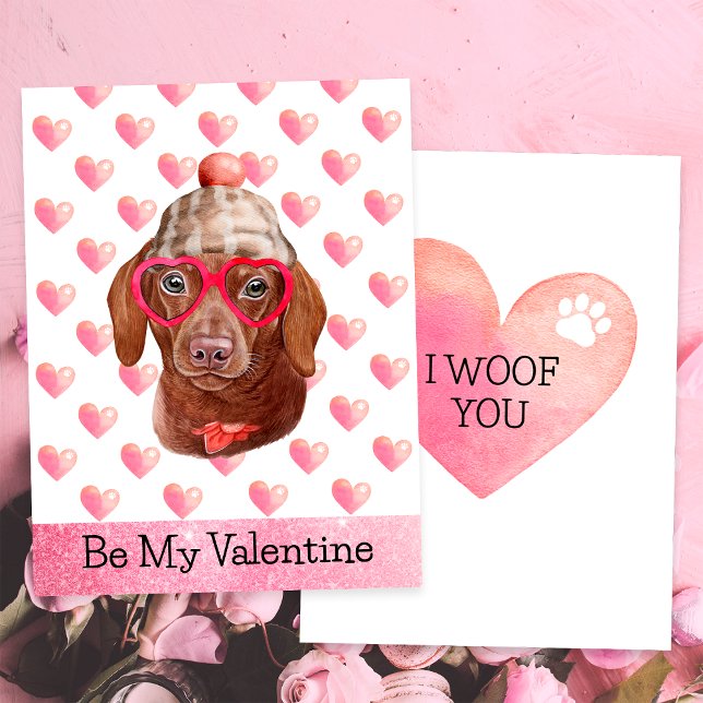 Funny Dachshund I Woof You Dog Valentine's Day Holiday Card (Creator Uploaded)