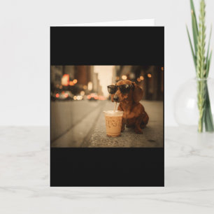 Funny dachshund lover drinking iced coffee humor card