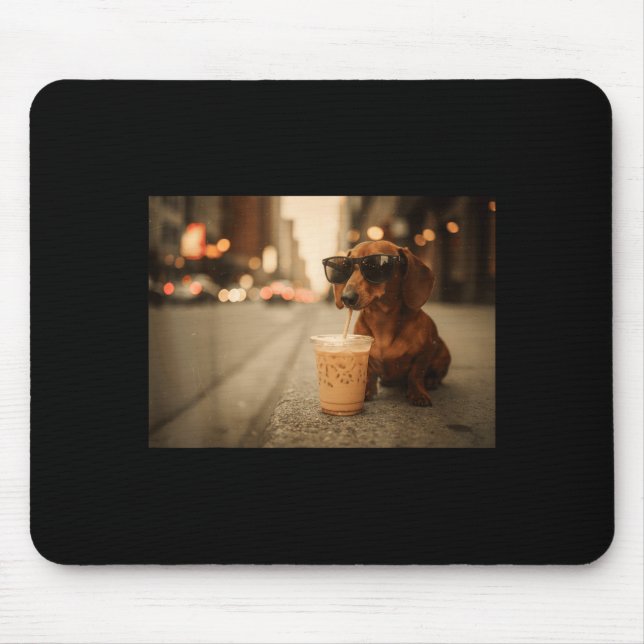 Funny dachshund lover drinking iced coffee humour  mouse pad (Front)