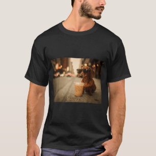 Funny dachshund lover drinking iced coffee humour T-Shirt