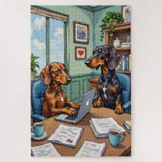 Funny Dachshund Office Life Dog Lover Art Jigsaw Puzzle