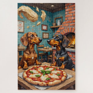 Funny Dachshund Pizza Restaurant Dog Lover Art Jigsaw Puzzle