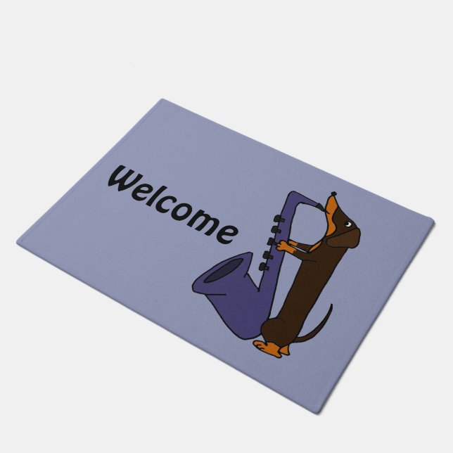 Funny Dachshund Playing Saxophone Doormat (Angled)