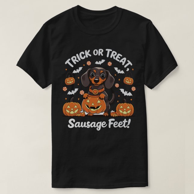 Funny Dachshund Pumpkin Halloween Costume Tee (Design Front)