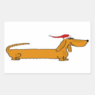 Funny Dachshund Puppy Dog in Santa Hat Christmas Rectangular Sticker