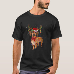 Funny Dachshund Reindeer Christmas Lights Xmas Dog T-Shirt