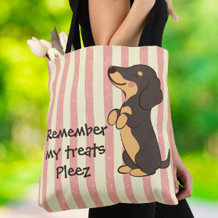 Funny Dachshund Remember My Treats Pink Stripes Tote Bag