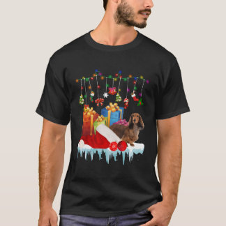 Funny Dachshund Santa Hat Christmas Lights Gift Bo T-Shirt