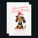 Funny Dachshund Santa Paws 2025 Calendar Christmas Holiday Card<br><div class="desc">Funny Dachshund Santa Paws 2025 Calendar Christmas. Available digitally and printed. Festive fun for your holiday wishes, with this fun design with a cheeky weiner dog in his Santa hat. Here Comes Santa Paws and Merry Christmas are in a set modern script and easily personalise your greeting and name beneath....</div>