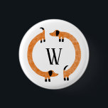 Funny Dachshund Sausage Dog Monogram 3 Cm Round Badge<br><div class="desc">Cute and funny dachshund,  sausage dogs or wiener dogs in perpetual motion.
Customise by changing or removing the initial.</div>