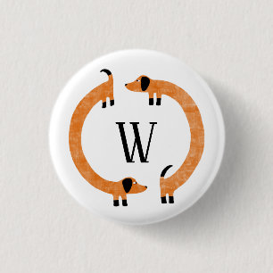 Funny Dachshund Sausage Dog Monogram 3 Cm Round Badge