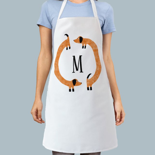 Funny Dachshund Sausage Dog Monogram Apron (Creator Uploaded)