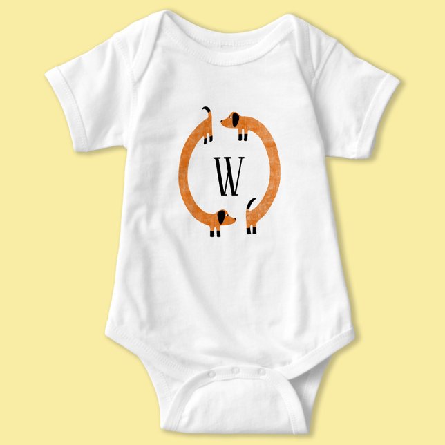 Funny Dachshund Sausage Dog Monogram Baby Bodysuit (Creator Uploaded)