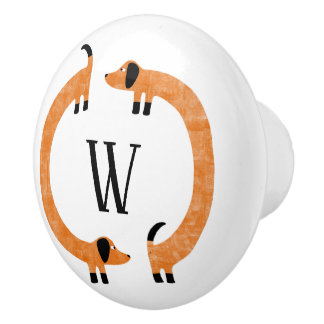 Funny Dachshund Sausage Dog Monogram Ceramic Knob