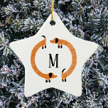 Funny Dachshund Sausage Dog Monogram Ceramic Ornam Ceramic Ornament<br><div class="desc">Cute and funny dachshund,  sausage dogs or wiener dogs in perpetual motion.
Customise by changing or removing the initial.</div>
